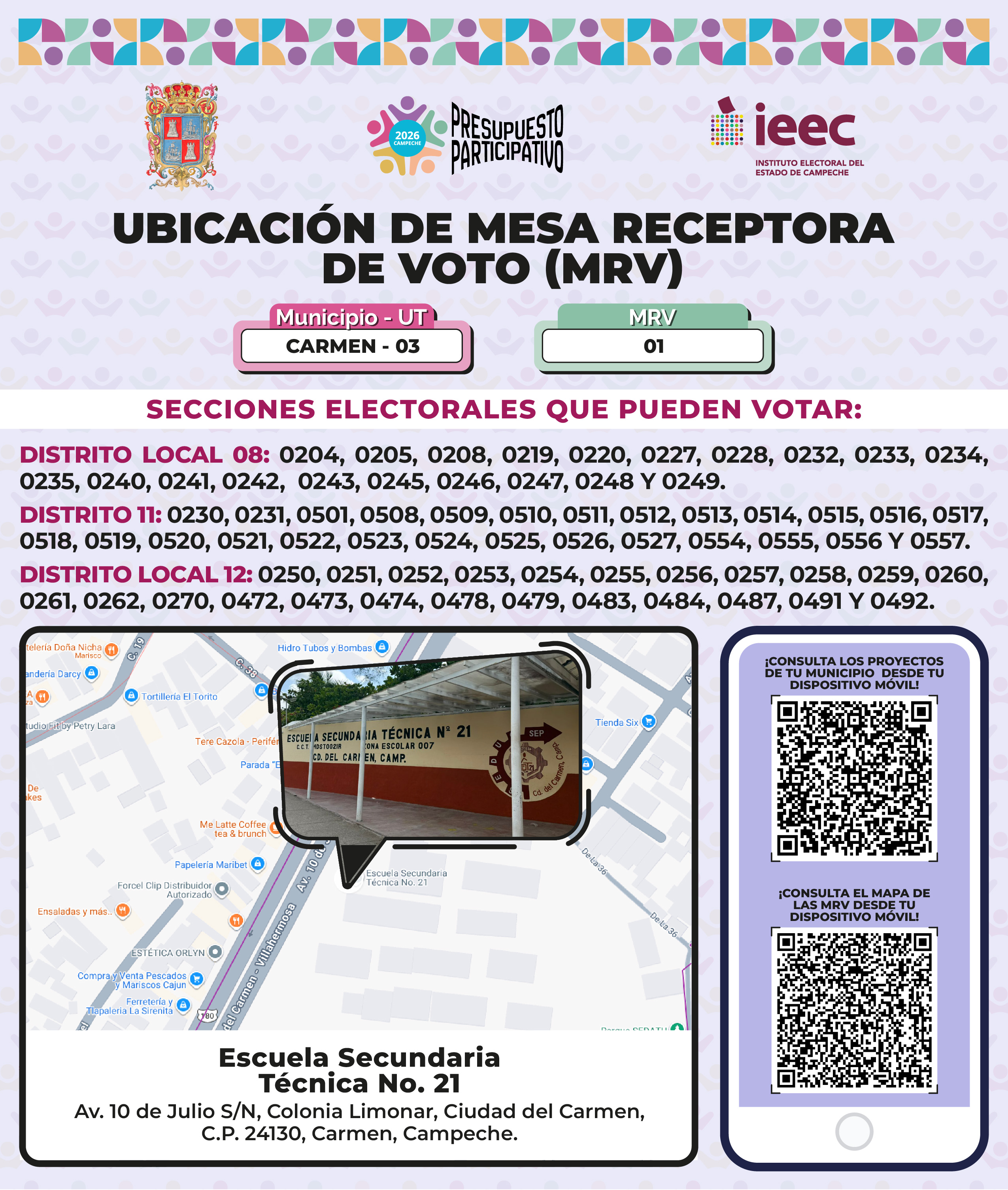 Ubicación de Mesas Carmen 1